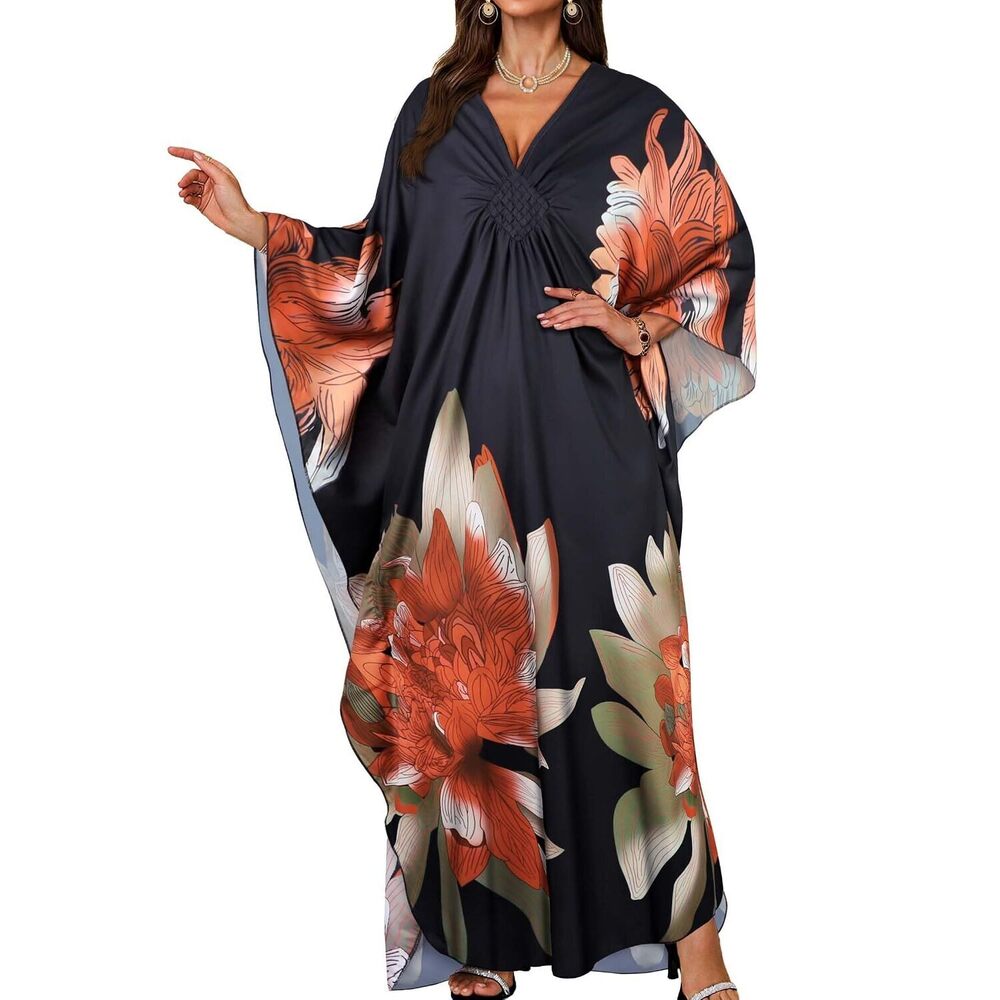 Kaftan Dresses for Women Plus Size V Neck Caftans Long Batwing Sleeve